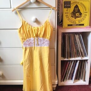 Vintage 90 Y2K Betsey Johnson Yellow Lace Milkmaid Coquette Fairy Dress Yellow 8